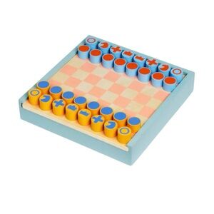 NEW MoMA 2-in-1 Chess & Checkers Set RARE  - Blue and Yellow